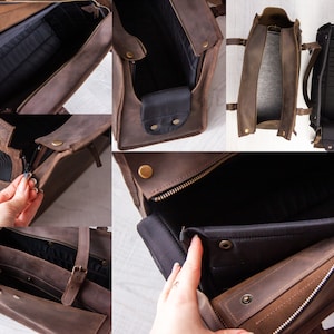 May include: A brown leather pet carrier with a zipped opening, a mesh panel, and a small pocket on the outside. The carrier has two handles and a shoulder strap. The interior is lined with black fabric.
