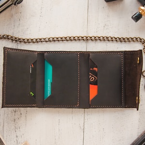 Cartera para hombre con cadena, Cartera de cadena para hombre, Cartera de cuero biker, Cartera negra para hombre