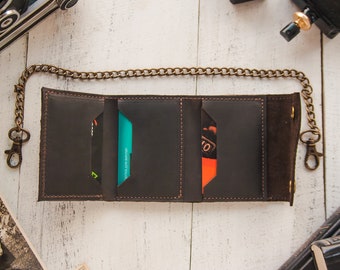 Cartera para hombre con cadena, Cartera de cadena para hombre, Cartera de cuero biker, Cartera negra para hombre