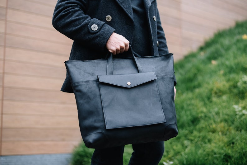 Leather convertible bag, Leather convertible backpack, Convertible laptop backpack, Leather tote bag black, Large tote handbags image 2