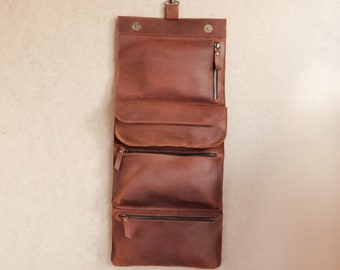 Leather hanging dopp kit, Leather hanging toiletry bag, Travel toiletry bag men, Travel toiletry bag hanging, Travel case for men