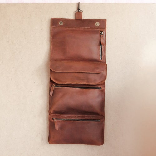 Leather Toiletry Roll Men's Leather Shaving Kit Wet Etsy