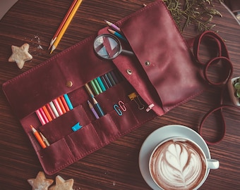 Leather gift,Pen pouch,Roll up pencil case