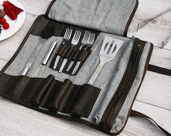 Bbq tool roll,Barbeque gifts,Grill bag,Chef gifts for men,Barbeque knife bag,Barbecue tool roll,Grilling tools case,BBQ tools holder
