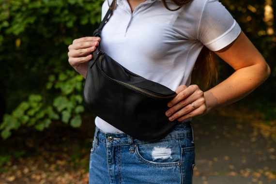 Black leather belt bag Hip bag Leather waist bag Bum bag | Etsy
