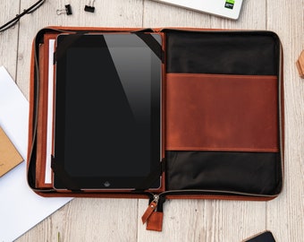 Skórzany organizer męski,Skórzany portfel na suwak,Skórzany folder z suwakiem,Grawerowany portfel z suwakiem,Portfolio męskie