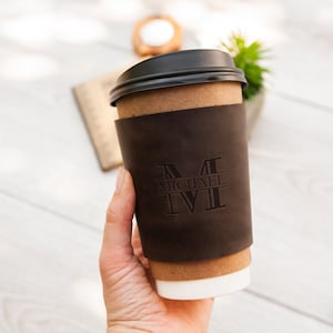 Leather coffee cup sleeve, Engraved coffee cup sleeve, Custom coffee cup sleeves, Leather coffee sleeves logo, Leather coffee mug sleeve