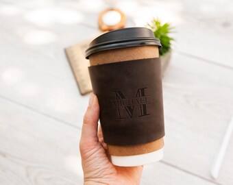 Funda de cuero para taza de café, Funda grabada para taza de café, Fundas personalizadas para taza de café, Logotipo de fundas de cuero para taza de café, Funda de cuero para taza de café