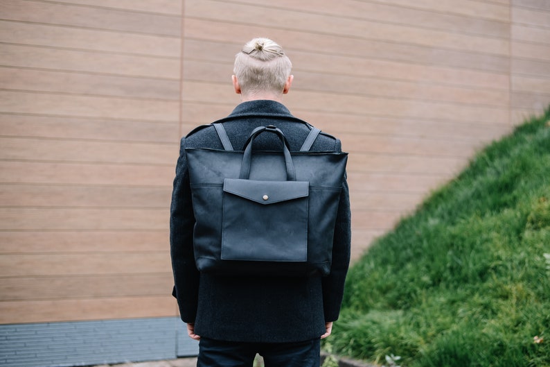 Leather convertible bag, Leather convertible backpack, Convertible laptop backpack, Leather tote bag black, Large tote handbags image 5