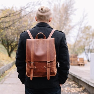 Leather backpack men laptop, Brown backpack, Satchel backpack, Mens backpack, Laptop backpack men, Laptop backpack with logo image 2