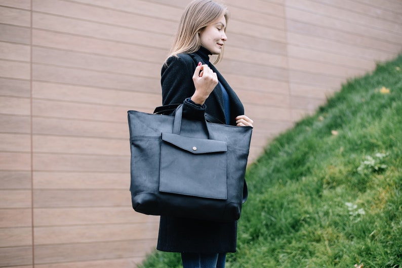 Leather convertible bag, Leather convertible backpack, Convertible laptop backpack, Leather tote bag black, Large tote handbags image 1