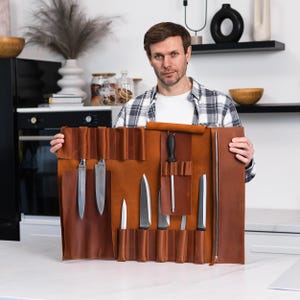 Kochmessertasche, Kochmesserrolle, Ledermesserrolle, Messerhalter aus Leder, Geschenk für Koch, Messerrolle, Koch Geschenk Männer