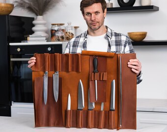 Kochmessertasche, Kochmesserrolle, Ledermesserrolle, Messerhalter aus Leder, Geschenk für Koch, Messerrolle, Koch Geschenk Männer