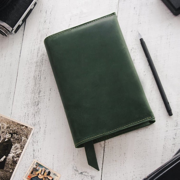 Green leather notebook, Green leather journal cover, Leather notebook cover A5, A6, Custom notebook cover, Green notebook, A4 notebook cover