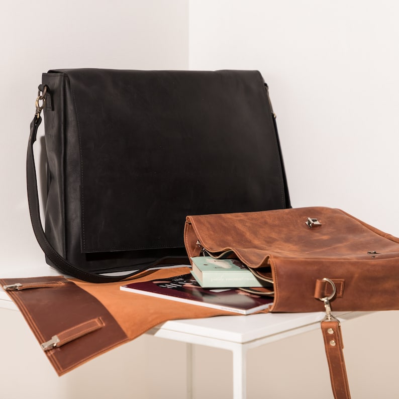 Womens laptop bag, Leather laptop bag, Brown bag, MacBook 15 inch bag, Laptop 17 incghbag, Leather crossbody bag, Unisex work bag image 2