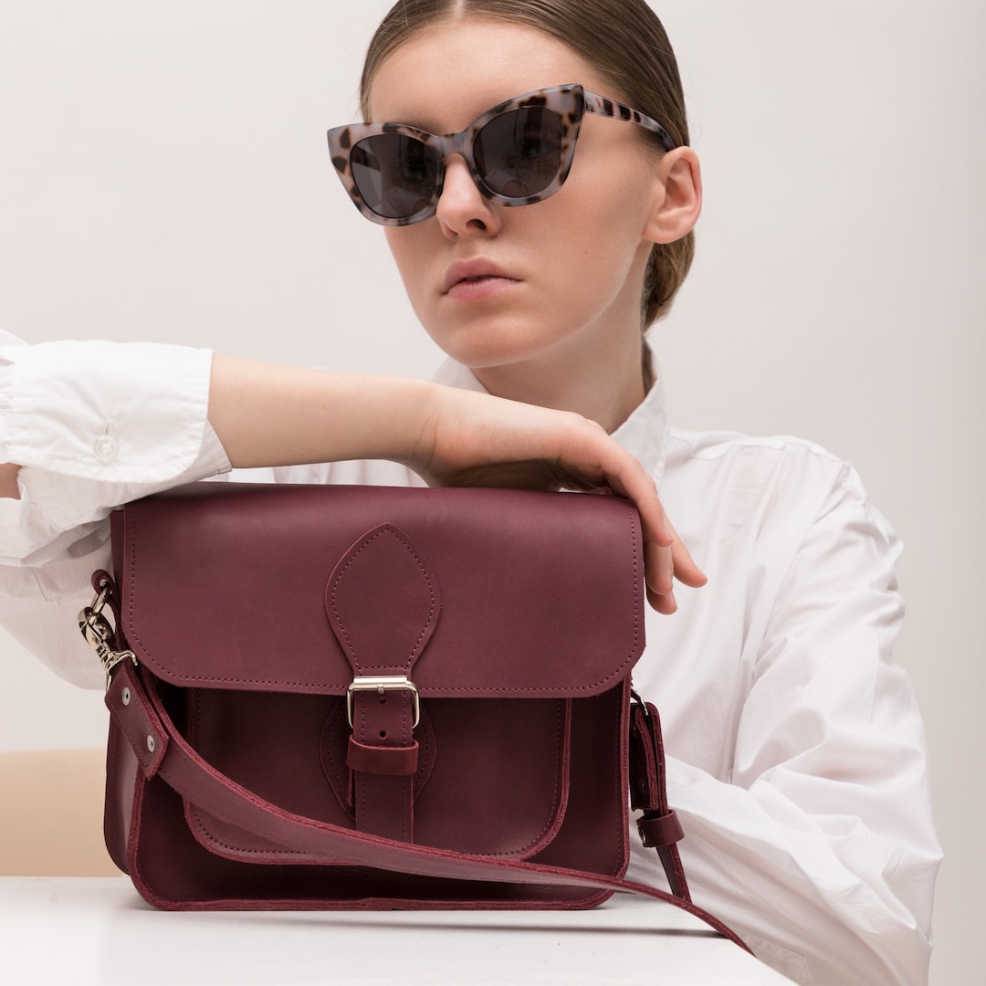 Burgundy Bag Leather Handmade, Burgundy Crossbody Bag, Small 