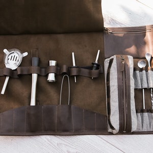 Barkeeper-Reisetasche,Barkeeper-Tasche aus Leder,Barkeeper-Werkzeugrolle,Geschenke für Barkeeper,Barkeeper-Werkzeugkoffer,Cocktail-Werkzeugtasche (NUR TASCHE)