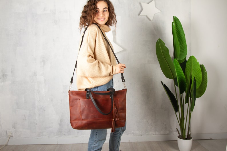 Leather laptop bag women, Leather laptop tote bag, Leather work bag women, Womens laptop bag 15 inch, Womens laptop bag 13 inch image 5