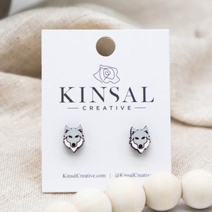 Wolf Wood Stud Earrings, Stud Earrings, Wooden Stud Earrings, Post Earrings, Handmade Earrings, Animal Earrings, Ladies Post Earrings, Boho