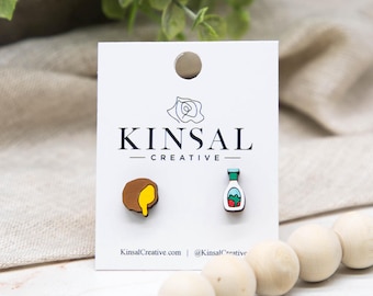 Cheese Curd and Ranch Wood Stud Earrings, Stud Earrings, Wood Stud Earrings, Post Earring, Handmade Earrings, Gifts for Her, Ladies Earrings