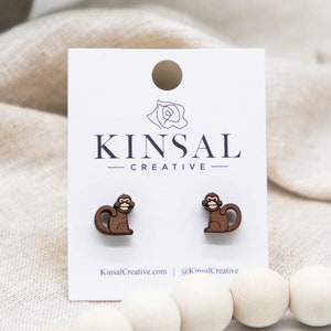 Monkey Wood Stud Earrings, Jewelry, Stud Earrings, Wood Earrings, Post Earring, Handmade Earring, Gifts for Her, Ladies Earrings, Minimalist