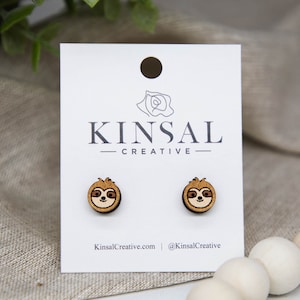 Sloth Face Wood Stud Earring, Stud Earrings, Wooden Earrings, Post Earrings, Handmade Earrings, Gifts for Her, Ladies Post Earrings, Boho
