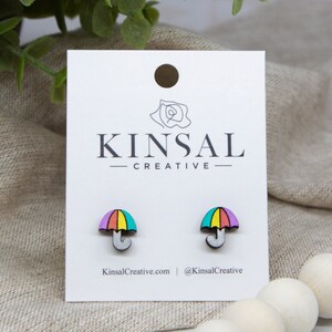 Umbrella Wood Stud Earrings, Stud Earrings, Wooden Stud Earrings, Post Earrings, Handmade Earring, Gifts for Her, Ladies Post Earrings, Boho