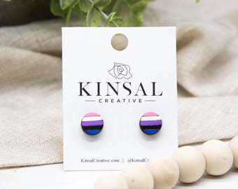 Könsflytande Pride-flagga Träörhängen, Örhängen, Träörhängen, Postörhänge, Handgjorda örhängen, Gåvor, Pridemånaden, HBTQIA+