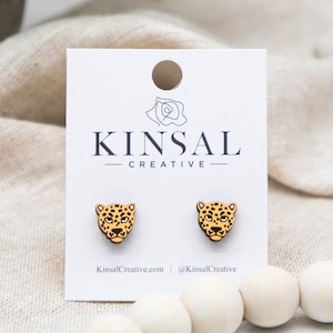 Cheetah Leopard Jaguar Wood Stud Earrings, Jewelry, Stud Earring, Wooden Earring, Post Earring, Handmade Earrings, Gifts for Her, Minimalist