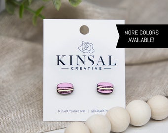 Macaron Wood Stud Earring, Stud Earrings, Post Earrings, Wooden Stud Earrings, Handmade Earrings, Valentine Earrings, Valentines Day, Gifts