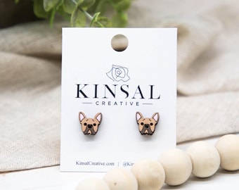 French Bulldog Wood Stud Earrings, Frenchie, Stud Earrings, Wood Earrings, Post Earrings, Handmade Earrings, Gifts for Her, Ladies Earrings