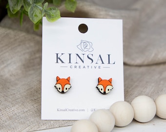 Fox Wood Stud Earrings, Stud Earrings, Wooden Stud Earrings, Post Earrings, Handmade Earrings, Animal Earrings, Ladies Post Earrings, Boho