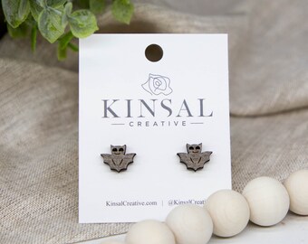 Boucles d’oreilles Bat Wood Stud, Boucles d’oreilles Stud, Boucles d’oreilles Wood Stud, Boucles d’oreilles Post, Boucles d’oreilles faites à la main, Halloween, Cadeaux pour elle, Boucles d’oreilles pour dames, Boho