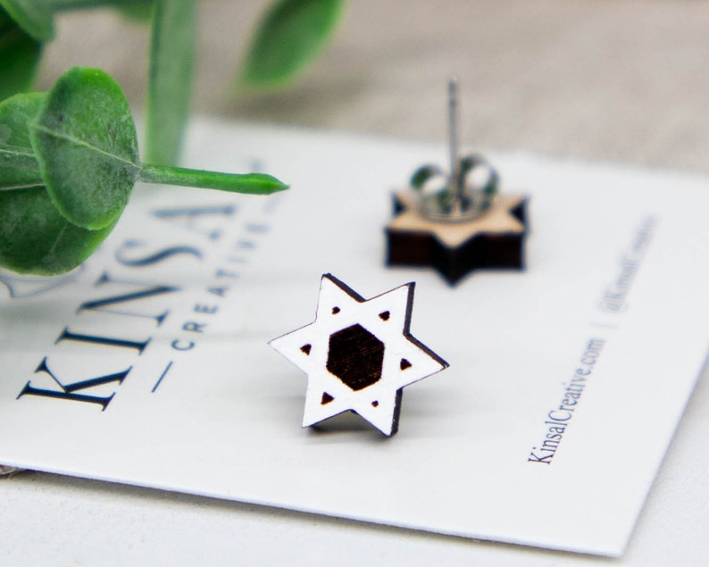 Star of David Wood Stud Earrings, Stud Earrings, Wooden Stud Earrings, Post Earrings, Handmade Earrings, Hanukkah, Ladies Post Earrings image 3