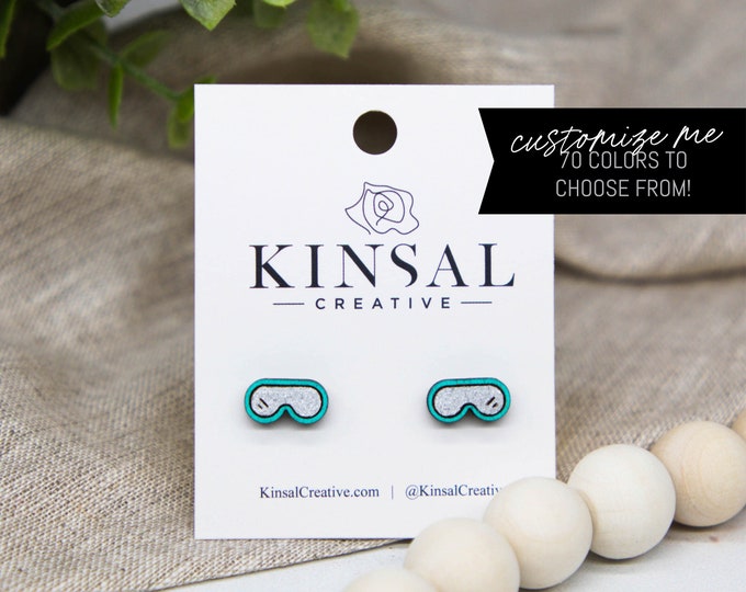 Ski Snowboard Goggles CUSTOMIZABLE Wood Stud Earring, Stud Earrings, Wooden Stud Earrings, Post Earrings, Handmade, Skiing, Snowboarding