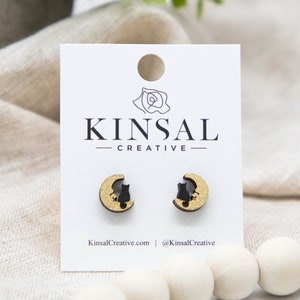 Halloween Moon Wood Stud Earrings, Halloween, Stud Earrings, Wood Stud Earrings, Handmade Earrings, Gifts, Post Earrings, Ladies Earrings