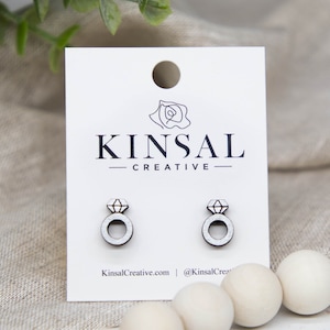 Diamond Ring Wood Stud Earrings, CUSTOM Earrings, Bridal Jewelry, Bride Earrings, Bridal Shower, Bachelorette Party, Wedding, Party Favors