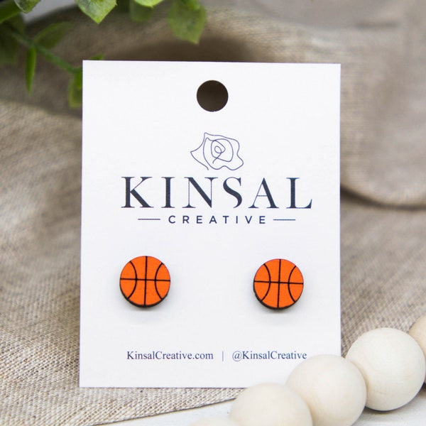 Basketball Wood Stud Earrings, Stud Earrings, Wooden Stud Earrings, Post Earrings, Handmade Earrings, Basketball, Ladies Post Earrings, Boho