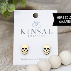Skull Wood Stud Earrings, Stud Earrings, Wooden Stud Earrings, Post Earrings, Handmade Earrings, Halloween, Gifts for Her, Ladies Earrings