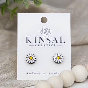 Daisy Wood Stud Earrings, Birth Month Flower Earrings, Stud Earrings, Wooden Stud Earrings, Post Earrings, Handmade Earrings, Boho Earrings