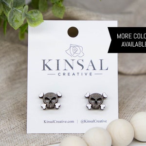 Skull and Cross Bones Wood Stud Earrings, Stud Earrings, Wood Stud Earrings, Post Earrings, Handmade Earrings, Halloween, Gifts for Her