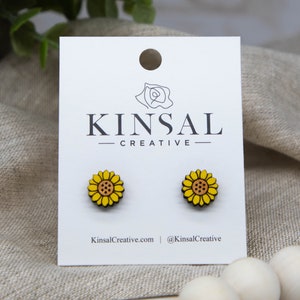 Sunflower Wood Stud Earrings, Stud Earrings, Wooden Stud Earrings, Post Earrings, Handmade Earrings, Boho Earrings, Ladies Post Earrings