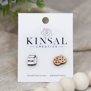 Milk and Cookies Wood Stud Earrings, Stud Earrings, Wooden Stud Earrings, Post Earring, Handmade Earrings, Christmas Earrings, Christmas