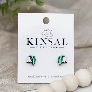 Lily of the Valley Wood Stud Earrings, Birth Month Flower Earrings, Stud Earrings, Wooden Stud Earrings, Post Earrings, Handmade Earrings