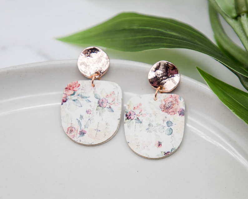 Vintage Rose Cork Leather Boho Dangle Teardrop Earrings Leather Earrings Leather Teardrop Earrings Valentine/'s Day Vintage Earring