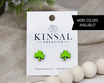 3 Leaf Shamrock Wood Stud Earrings, Stud Earrings, Wooden Stud Earrings, Post Earrings, St Patricks Day Earrings, St Patricks Day, Gifts