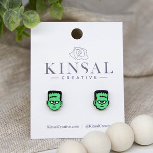Monster Wood Stud Earrings, Stud Earrings, Wooden Stud Earrings, Post Earrings, Handmade Earrings, Halloween, Ladies Earrings, Gifts for Her