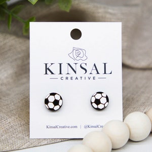 Soccer Ball Wood Stud Earrings, Stud Earrings, Wooden Stud Earrings, Post Earrings, Handmade Earrings, Soccer, Ladies Post Earrings, Boho