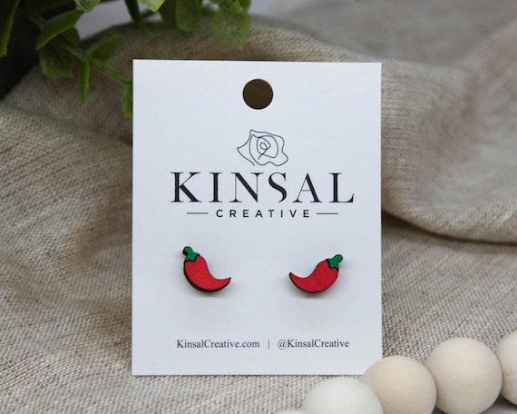 Chili Pepper Wood Stud Earrings, Stud Earrings, Wooden Stud Earrings, Post Earrings, Handmade Earrings, Gifts for Her, Ladies Post Earrings
