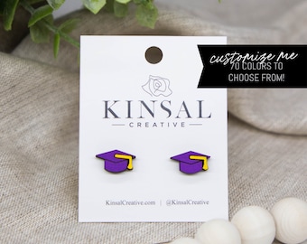 Graduation Hat CUSTOMIZABLE Wood Stud Earrings, Stud Earrings, Wooden Stud Earring, Post Earring, Graduation, Ladies Earrings, Gifts for Her